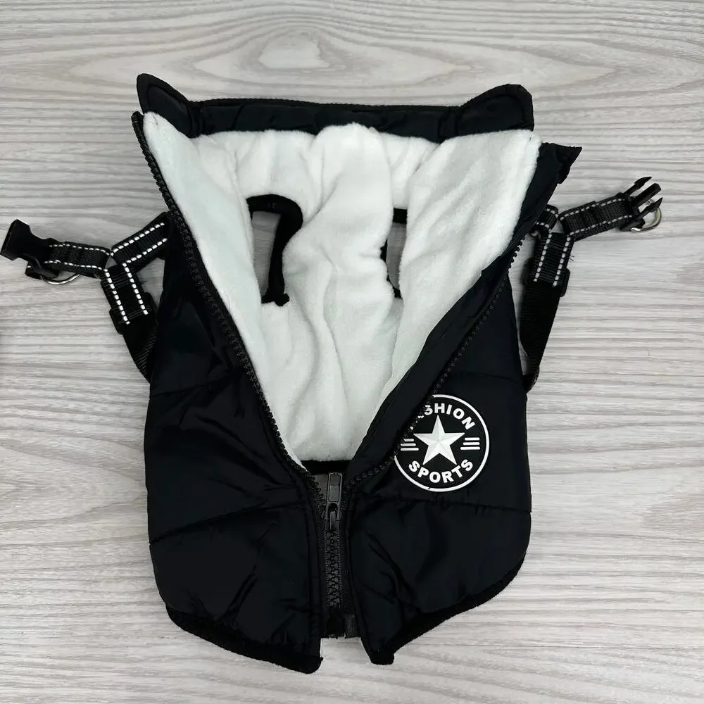Dog Rain Coat Winter Jacket  Sz L Black Full Zip Warm Fleece Interior Waterproof